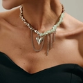 Collana con perle d'argento e pietre verdi con ciondolo a cuore e catenine a nappa - Argento & Verde Menta