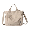 Große beige Segeltuchtasche mit verstellbarem Riemen und praktischer Vortasche - Khaki