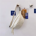 Sac banane en toile beige minimaliste avec sangle réglable et pendentif tressé - Blanc laiteux