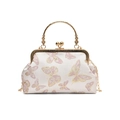 Borsa a scatto bianco crema con ricamo farfalla rosa e tracolla a catena dorata - Rosa