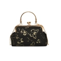 Elegante borsa da sera in seta nera con motivo a farfalla dorata e manico tondo in metallo - Nero