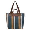 Bolso tote grande de rayas verticales azul marino y blanco con asas de piel sintética - Azul