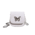 Mini white PU leather crossbody bag featuring silver butterfly buckle and chain strap - White
