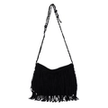 Bohemian black crossbody bag with long fringes and adjustable thin shoulder strap - Black