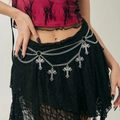 Gothic multi-layer silver waist chain featuring hollow cross pendants and sleek metal links - Cross Skull Butterfly Multi-layer Waist Chain (1929) / 115cm / Silver