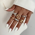 Set de anillos minimalistas en oro y plata con diseños ondulados e irregulares - Estilo de Colores Mezclados (6436)