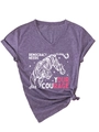 T-shirt viola con scollo a V, grafica a tigre e slogan Democracy Needs Your Courage - Viola (Stampa Bianca)