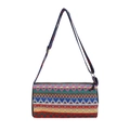 Ethno-Boho-Strickbeuteltasche mit bunten Streifen und verstellbarem Schultergurt - Stil 2 Blau