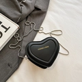 Borsa a tracolla alla moda a forma di cuore nero con texture in pelle PU trapuntata - Nero