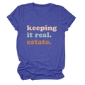 T-shirt blu mélange in piano con scritta vintage keeping it real estate - Blu Vintage