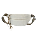 Große cremefarbene Canvas Umhängetasche mit khakifarbenem Gurt und Fashion-Label - Mit Sternanhänger / Weiß