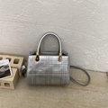 Retro silver quilted tote bag with top handles and a detachable shoulder strap - Silver