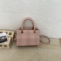 Vintage pink quilted large tote bag with top handle and golden hardware for women - Pink