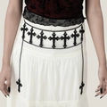 Gothic punk tailleketting met zwarte kruishangers en meerlaagse metalen schakels - Zwart