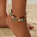 Ensemble de bracelets de cheville bohèmes multicouches faits main pour la plage - Chevillère Bohème en Perles de Rocaille Colorées (4102)