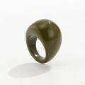 Close-up of olive green translucent resin ring with a polished minimalist finish - Olive Green-0929