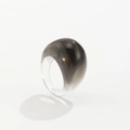 Detailed view of semi-transparent smoky grey resin ring with a dome shape design - Transparent Black-0930