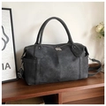 Retro black large-capacity tote bag in matte faux leather with silver hardware and shoulder strap - Black
