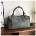 Retro moss green faux leather Boston tote bag with dual handles and long shoulder strap - Green
