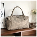 Large vintage brown faux leather Boston tote bag with top handles and adjustable strap - Beige