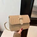 Borsa a tracolla intrecciata beige minimalista con fibbia dorata e cinturino in pelle - Cachi