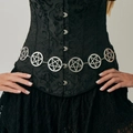 Catena da vita gotica argento con pendenti a pentagramma su un corsetto nero punk - Stile Stella Pentacolo Svuotata (01946) / Argento