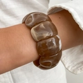Elastic wide cuff bracelet featuring brown and cream marble texture resin square beads - Earth Tone (Marble Resin Beads)
