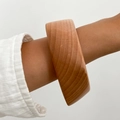 Irregular geometric wide wooden bracelet with natural grain in a warm brown finish - Natural Wood (Faceted Geometric)