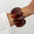 Vintage oversized amber resin bracelet featuring polished geometric oval links - Amber (Oval Module Resin)