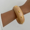 Ethnic wide wooden bangle with gold star and rivet studs for a bohemian look - Natural Wood (0107)