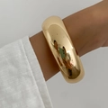 Polished gold wide cuff bracelet with a high-shine mirror finish for women - Gold (02662)
