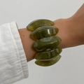 Statement olive green resin chunky bracelet with a polished translucent finish - Green (0119)