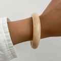 Ethnic style thick resin bangle in creamy beige with a marbled finish for women - Creamy White (02929)