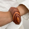 Ethnic geometric wooden bangle featuring layered multi-color texture and faceted design - Black Brown Mix (0118)