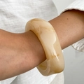 Chunky irregular resin bangle with cream marble texture and minimalist wide design - Beige (02252)