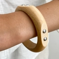 Ethnic luxury wooden bangle featuring smooth natural grain and inlaid silver metal studs - Original Wood (0111)