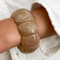 Ethnic chunky resin cuff bracelet with dark amber marble texture and white swirls - Milk Tea (0121)