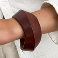 Chunky geometric bangle in dark reddish brown finish with artistic resin texture - Vermilion (0118)