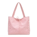 Pink star print tote bag with silver patterns and side pockets on a white background - Pink