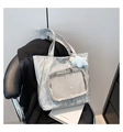 Bolso tote de nailon plateado arrugado con bolsillo de malla y colgante de estrella suave - Gris (Con Colgante)