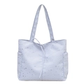 Borsa tote in tela con motivo a stelle azzurro, tasche laterali e fiocchetto - Blu