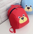 Red cartoon bear toddler backpack with striped ears for preschool boys and girls - Red