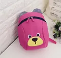 Pink cartoon bear backpack for toddlers with blue striped ears and double zipper closure - Rose Red