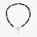 Black beaded necklace featuring toggle clasp and baroque pearl pendant accent - Silver (White K-0075)