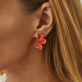 Elegant exaggerated red enamel flower stud earrings with gold plating for women - Alloy And Enamel / Irregular Wave Style (0035) / Rose Red