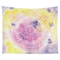 Detailed view of polyester tapestry featuring purple and yellow watercolor mandala patterns - Watercolor Purple Mandala (2) / 100x70(Peach Skin)