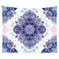 Detail of bohemian mandala tapestry featuring blue and purple paisley patterns on white fabric - Blue Purple Mandala (5) / 100x70(Peach Skin)