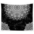 Detailed view of black and white mandala tapestry with starry night sky patterns - Black White Starry Mandala (7) / 100x70(Peach Skin)