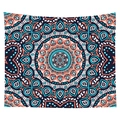 Detail of bohemian mandala tapestry featuring intricate blue and orange symmetrical patterns - Blue Orange Mandala (9) / 100x70(Peach Skin)