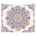 Detailed view of bohemian mandala tapestry featuring symmetrical red and blue floral patterns - Cream Mandala (16) / 150x130(Short Plush)